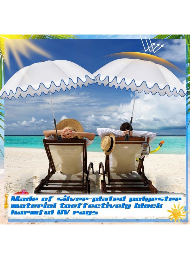 Abbylike 2 Pcs Scalloped Chair Umbrella with Universal Adjustable Clamp 38'' Portable Wheelchair Umbrella UPF 50+ Camping Chair Parasol with Bag for Outdoor Patio Lawn(White, Dark Blue Scalloped) - Image 4