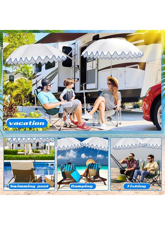 Abbylike 2 Pcs Scalloped Chair Umbrella with Universal Adjustable Clamp 38'' Portable Wheelchair Umbrella UPF 50+ Camping Chair Parasol with Bag for Outdoor Patio Lawn(White, Dark Blue Scalloped) - Image 5