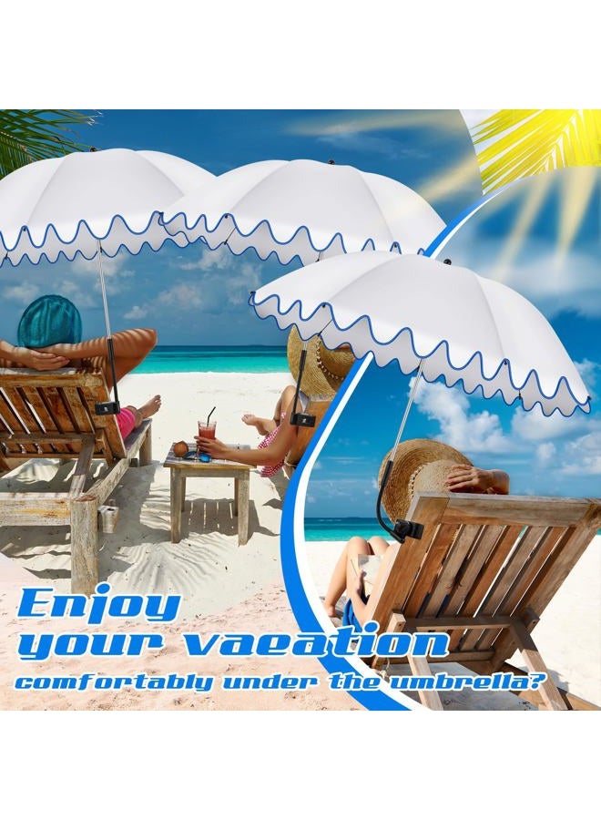 Abbylike 2 Pcs Scalloped Chair Umbrella with Universal Adjustable Clamp 38'' Portable Wheelchair Umbrella UPF 50+ Camping Chair Parasol with Bag for Outdoor Patio Lawn(White, Dark Blue Scalloped) - Image 3