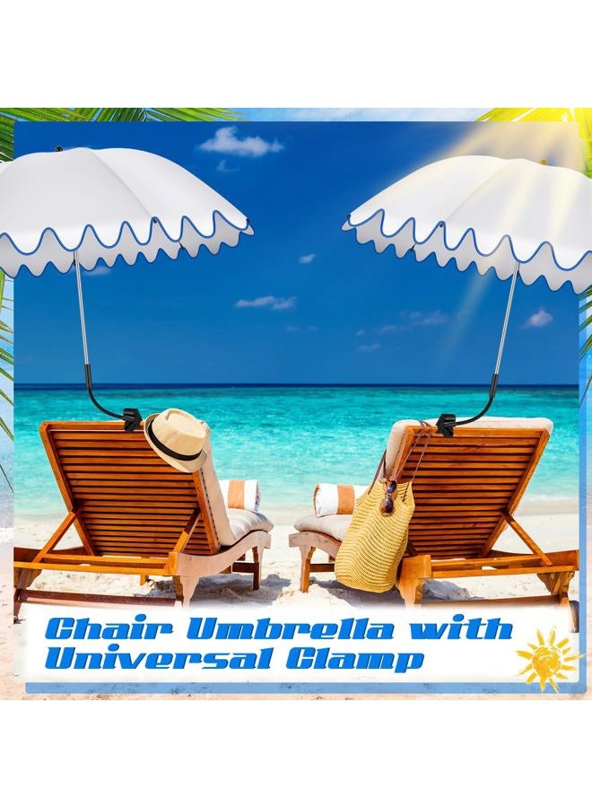 Abbylike 2 Pcs Scalloped Chair Umbrella with Universal Adjustable Clamp 38'' Portable Wheelchair Umbrella UPF 50+ Camping Chair Parasol with Bag for Outdoor Patio Lawn(White, Dark Blue Scalloped) - Image 2