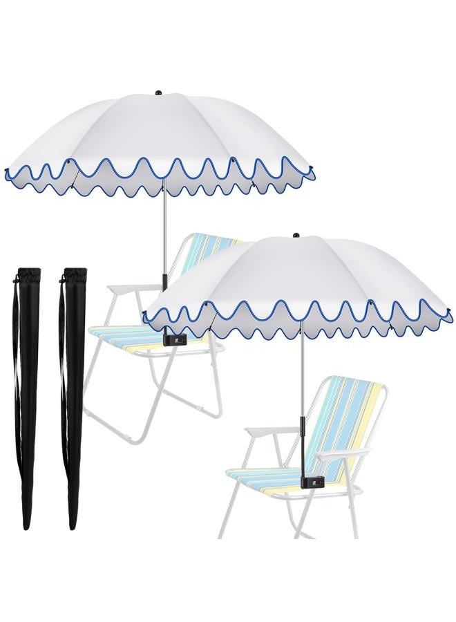 Abbylike 2 Pcs Scalloped Chair Umbrella with Universal Adjustable Clamp 38'' Portable Wheelchair Umbrella UPF 50+ Camping Chair Parasol with Bag for Outdoor Patio Lawn(White, Dark Blue Scalloped) - Image 1