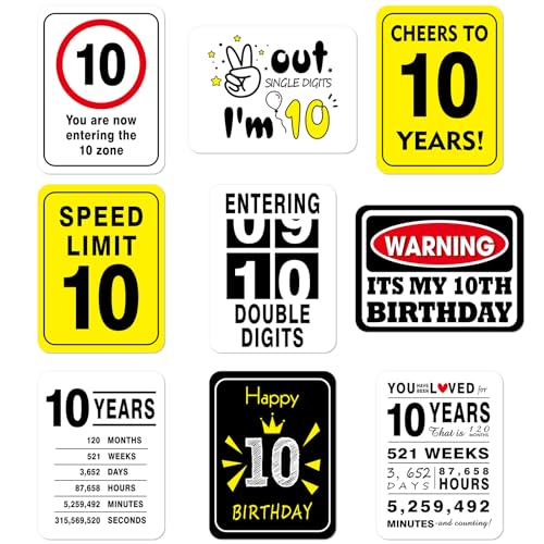 WERNNSAI 10th Birthday Party Decorations 9PCS Wall Funny Signs for Teenagers 10 Years Old Party Decor 10th Party Garden Yard Signs Door Wall Windows Picture Props Yellow Caution Logo for Boy Girl - Image 1