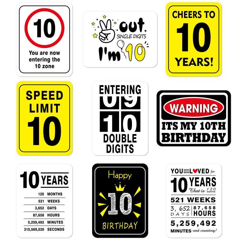 WERNNSAI 10th Birthday Party Decorations 9PCS Wall Funny Signs for Teenagers 10 Years Old Party Decor 10th Party Garden Yard Signs Door Wall Windows Picture Props Yellow Caution Logo for Boy Girl - Image 2
