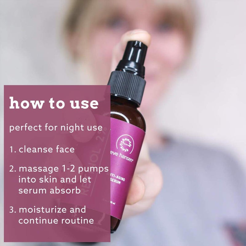 Eve Hansen Anti-Aging Retinol Serum for Face | Anti-Wrinkle Serum with Vitamin A, E, and Hyaluronic Acid | Acne Scar, Pore Minimizer Cruelty Free 2% Organic Retinol Night(1 oz) - Image 2