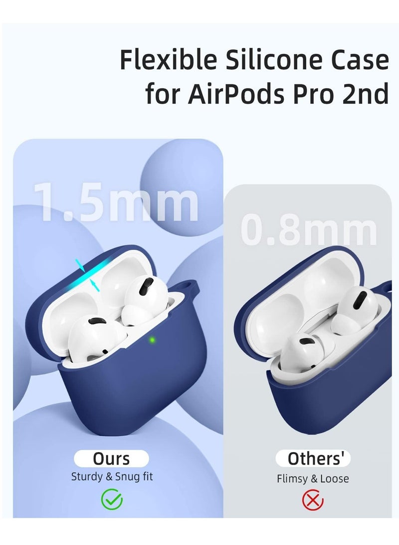 AirPods Pro 2 2nd Case Cover and AirPods Pro Case for Women and Men, Soft Silicone Protective Case for Airpods Pro 2nd Generation 2022 and AirPods Pro 1st 2019 with Keychain Front LED Visible Dark Blue  - Image 2