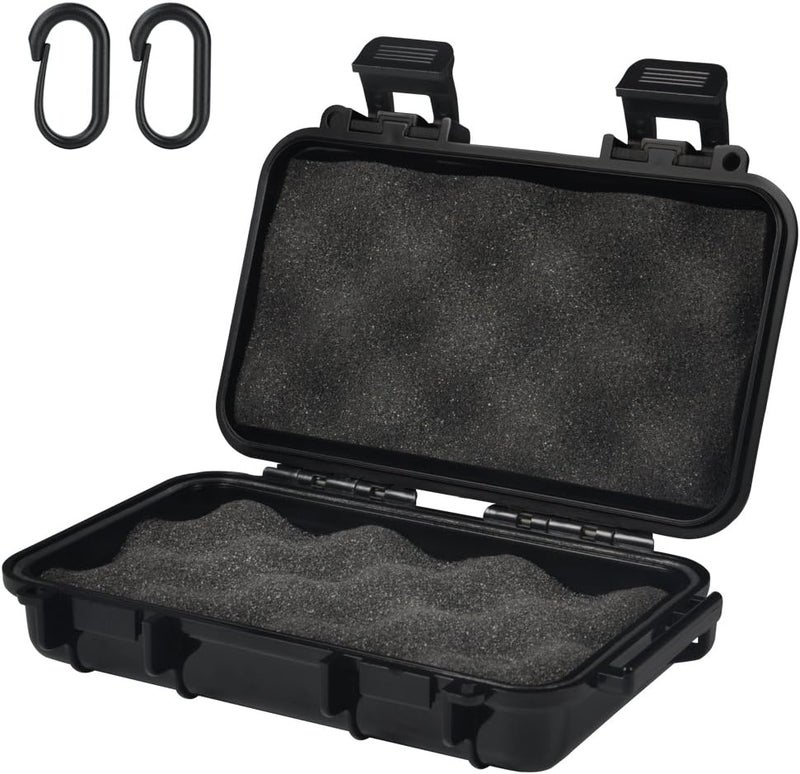 Ejoyous Watertight Box Outdoor Utility Dry Box, Shockproof & Protective Case W/Foam, Micro Case Solid Dry Storage Container for Fishing Camping Diving Snorkelling Outdoor Activities, Small Black - Image 1