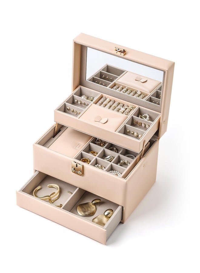 CASEGRACE Jewelry Organizer Box,3 Layers Leather Jewelry Storage Case with Portable Jewelry Case, Removable Jewelry Tray, Home and Travels Storage,Gift for Women (pink) - Image 1