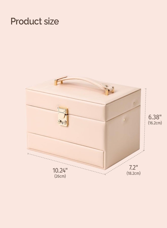 CASEGRACE Jewelry Organizer Box,3 Layers Leather Jewelry Storage Case with Portable Jewelry Case, Removable Jewelry Tray, Home and Travels Storage,Gift for Women (pink) - Image 3