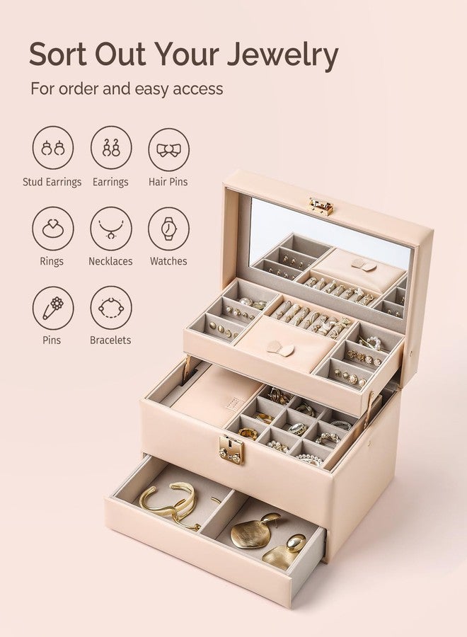 CASEGRACE Jewelry Organizer Box,3 Layers Leather Jewelry Storage Case with Portable Jewelry Case, Removable Jewelry Tray, Home and Travels Storage,Gift for Women (pink) - Image 4