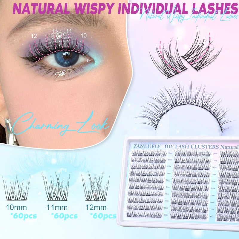 zanlufly Lash Clusters Wispy Eyelash Clusters CC-Curly Cluster Lashes zanlufly Natural Individual Lashes 180Pcs Eyelash Extension 10-12MM DIY Lash Extension - Image 2
