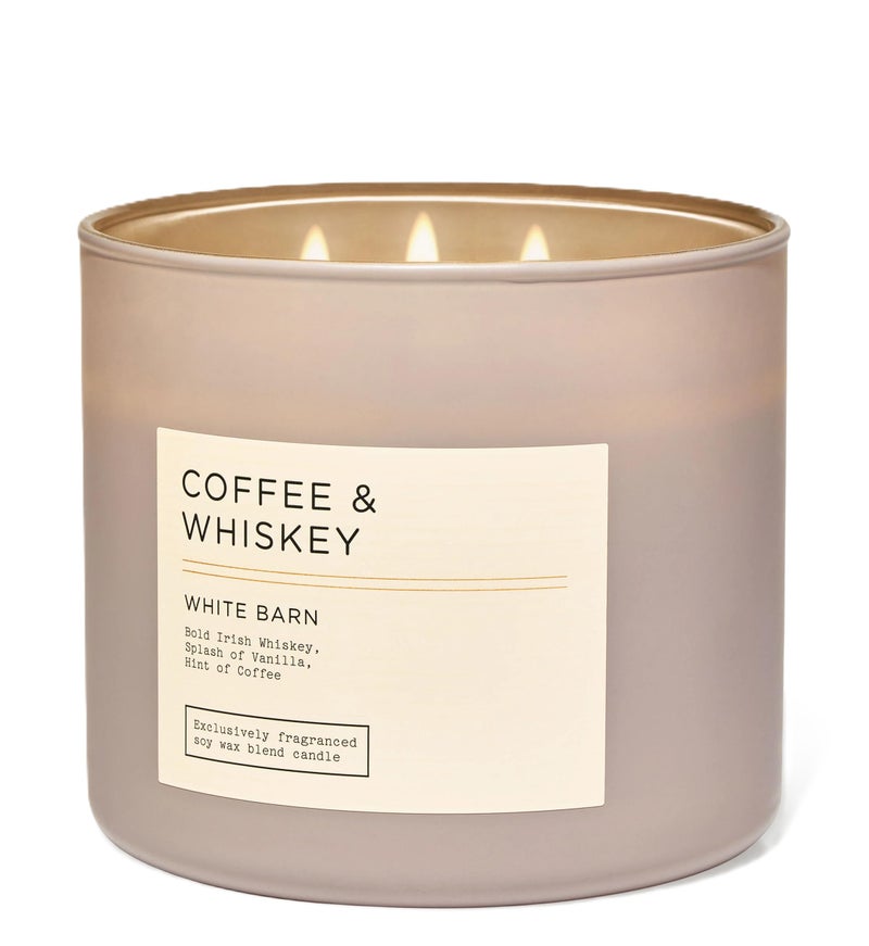 White Barn-Bath & Body Works- Coffee and Whiskey Candle 3 Wick EDT 14.5 OZ Burns 25-45 Hours