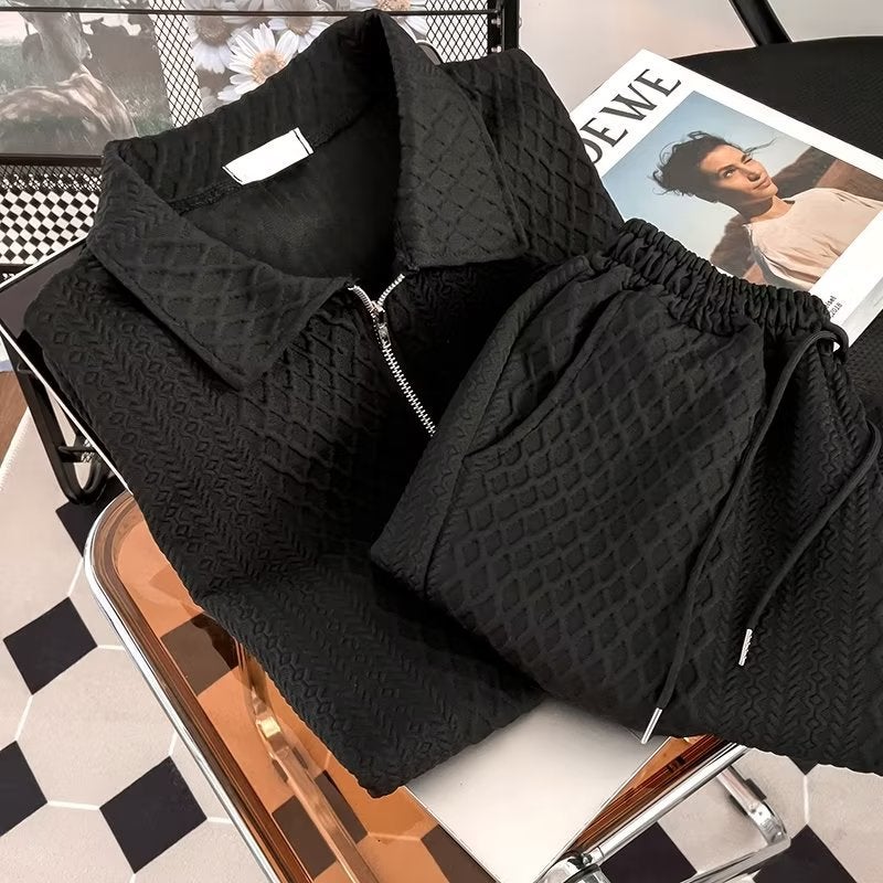 Mens Slim Fit Polo Shirt and Shorts Set Casual Summer Outfit Black - Image 2