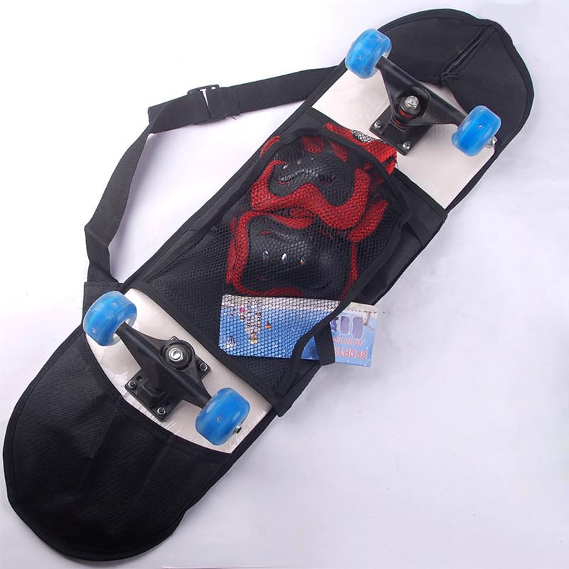 SquEqu Skateboard Bag Backpack 31'' Slim Foldable Nylon Skate Board Carry Bags with Gloves Pouch Portable Longboard Handy Storage Organizer with Adjustable Strap for Travel Outdoor Skating Skateboards - Image 2