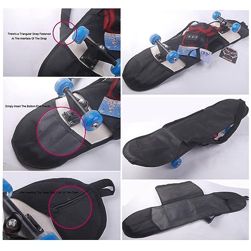 SquEqu Skateboard Bag Backpack 31'' Slim Foldable Nylon Skate Board Carry Bags with Gloves Pouch Portable Longboard Handy Storage Organizer with Adjustable Strap for Travel Outdoor Skating Skateboards - Image 4