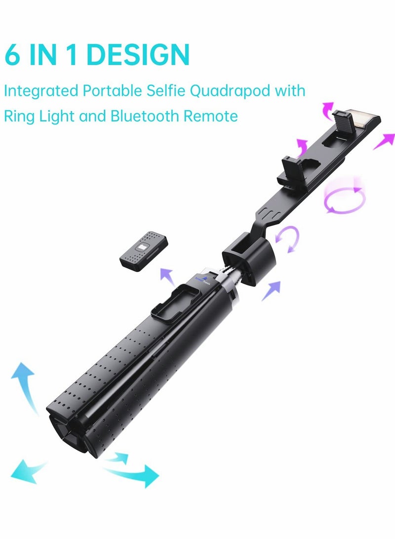 SOLARAE Selfie Stick, with Fill Light Phone Clip Tripod Quadrupod Wireless Bluetooth Remote Control Selfie Stick, Stainless Steel Expandable Compatible with All Mobile Phones (black) - Image 5