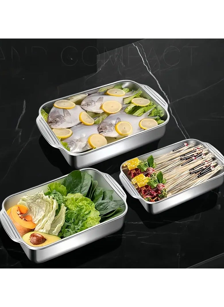 Generic Stainless Steel Roasting Pans with Lids, Non-Stick, Oven Safe Baking Tray Set, for Desserts, Bread, Seafood, with Ideal for Christmas, Thanksgiving, BBQ, Buffets  - Image 4