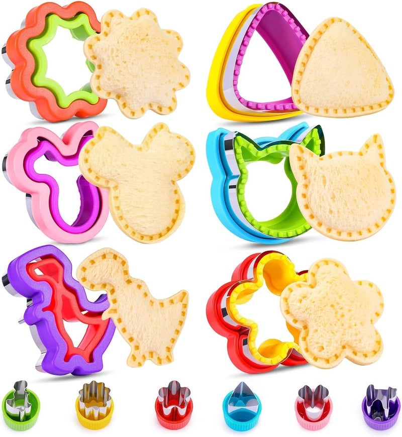 HINZER 12 Pack Sandwich Cutter and Sealer Set Crustable Bread Decruster DIY Cookie Stamps Mold Vegetable Fruit Cutters Shapes for Kids Back to School Bento Box Accessories - Image 1