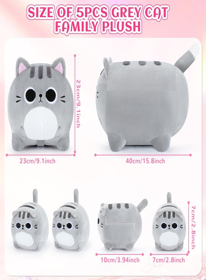 Auspicious beginning 5 PCS Grey Cat Plush Stuffed Animal Family-19" Large Grey Cat Plush, Cat Mommy Cat with 4 Baby Kittens Cat Plushies for Kids, Kawaii Cat Plush Toy Christmas Birthday Gifts for Kids Boys Girls - Image 3