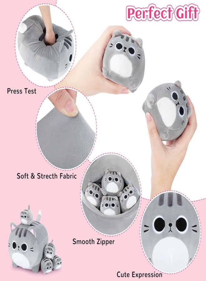 Auspicious beginning 5 PCS Grey Cat Plush Stuffed Animal Family-19" Large Grey Cat Plush, Cat Mommy Cat with 4 Baby Kittens Cat Plushies for Kids, Kawaii Cat Plush Toy Christmas Birthday Gifts for Kids Boys Girls - Image 5