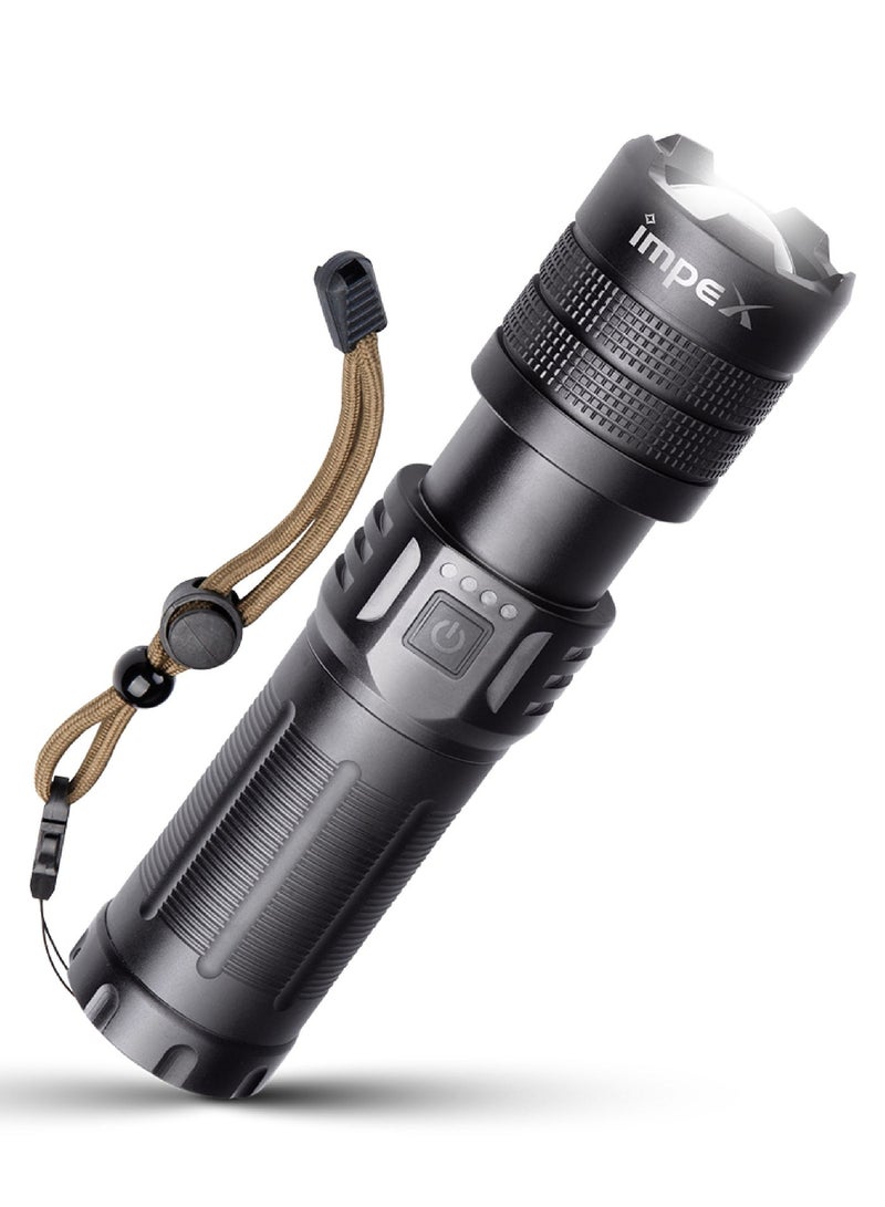 Impex LED Rechargeable Flashlight Torch Light | 20W Laser | 6600mAh Li-ion Battery | Aircraft Non-Corrosive Aluminum Body | In-Built Power Bank | Focus Adjustable Head | Type C | 2 Operation Modes | 1000 Meters Range - Hunter Z4 - Image 2