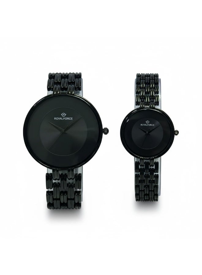 Royal Force Elara Duo RF2502 Couple Watch Set – Luxury Black Stainless Steel Analog Watches for Men & Women - Image 1