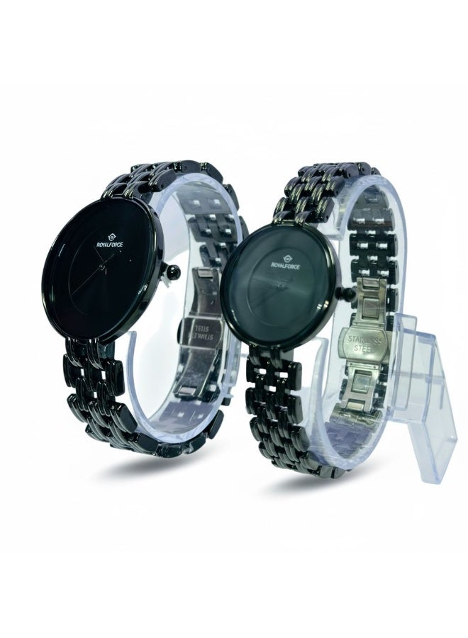 Royal Force Elara Duo RF2502 Couple Watch Set – Luxury Black Stainless Steel Analog Watches for Men & Women - Image 3