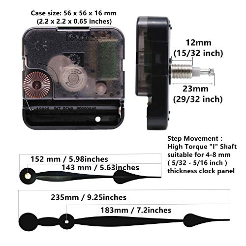 TIKROUND Youngtown 12888 High Torque Quartz Clock Movement Replacement Parts with 235 mm / 9.25 Inch Long Spade Hands - Image 2