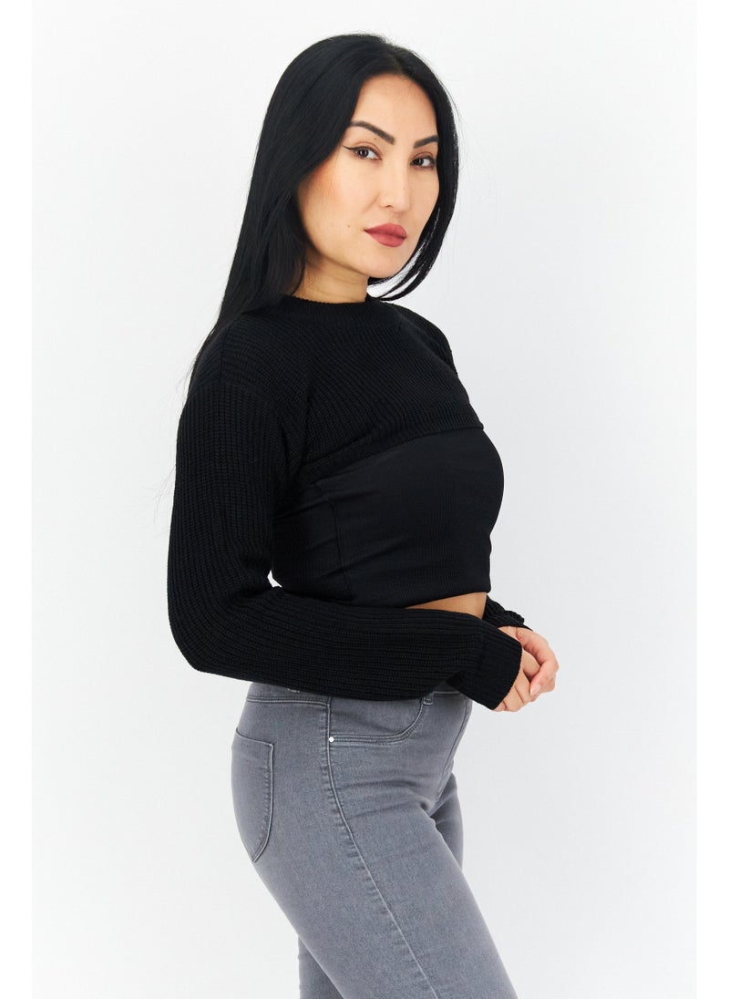 BRAVE SOUL Women High Neck Knitted Sweater, Black  - Image 5