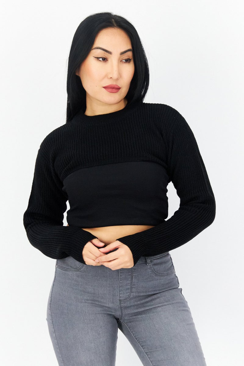 BRAVE SOUL Women High Neck Knitted Sweater, Black  - Image 1