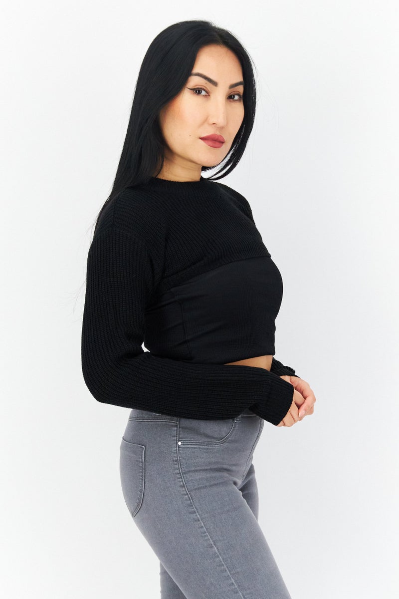 BRAVE SOUL Women High Neck Knitted Sweater, Black  - Image 3