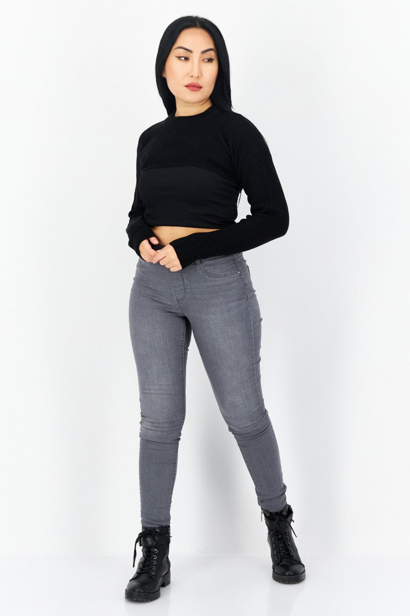 BRAVE SOUL Women High Neck Knitted Sweater, Black  - Image 2