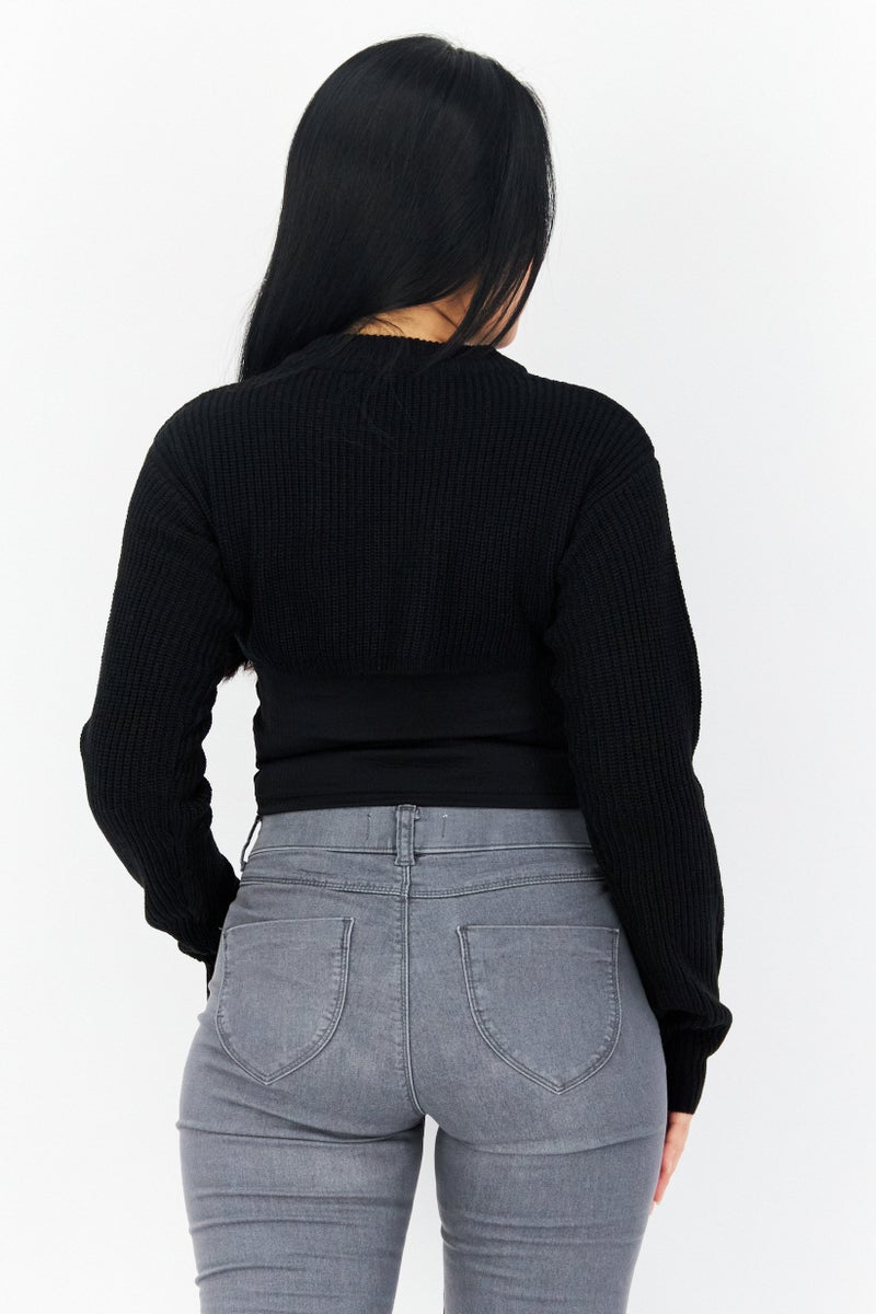 BRAVE SOUL Women High Neck Knitted Sweater, Black  - Image 4