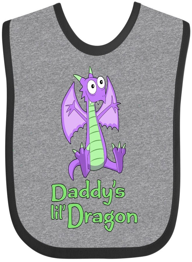 inktastic Daddy's Lil' Dragon Baby Bib Heather and Black 27b47 - Image 1