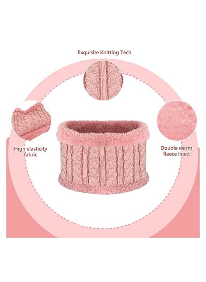 SYOSI Kids Winter Beanie Hat Scarf Gloves Set for 2-6 Years Old, Toddler Winter Knit Hat Gloves Neck Warmer with Fleece Lined, Tender Pink  - Image 4