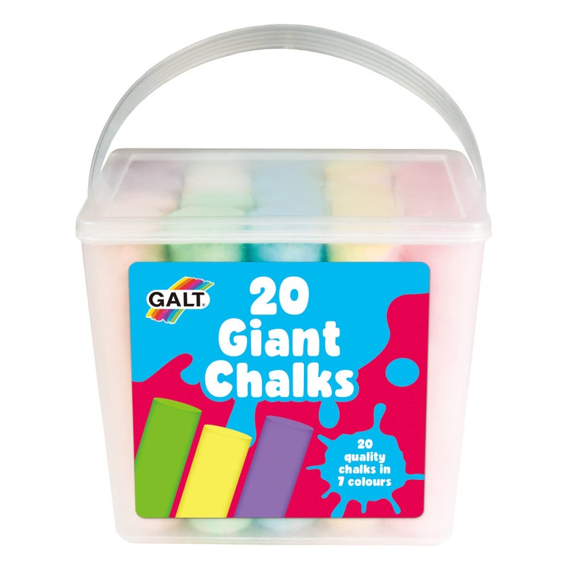 Galt 20 Giant Chalks - Extra Large Childrens Chunky Pavement Chalks - Bright Vibrant Colours - Washable, Easy Clean Outdoor Kids Garden Toys - Portable Carry Case with Handle - Ages 3 Years Plus - Image 1