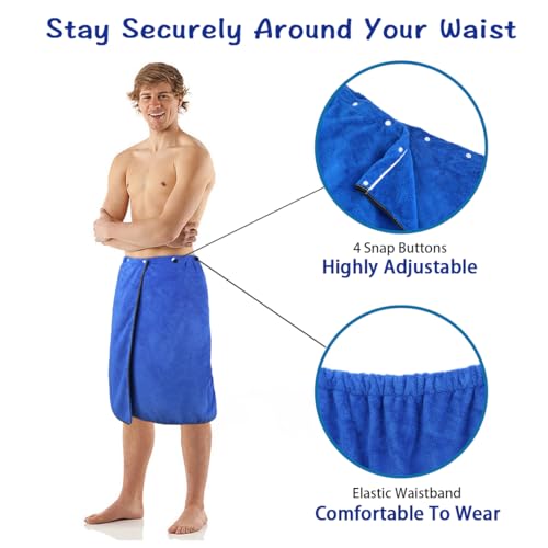 kilofly 2pc Men's Adjustable Shower Wrap Bath Towel with Snap Closure 26 x 54 inch - Image 5