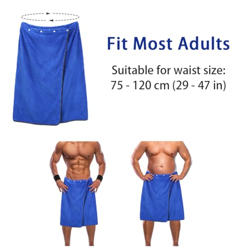 kilofly 2pc Men's Adjustable Shower Wrap Bath Towel with Snap Closure 26 x 54 inch - Image 2