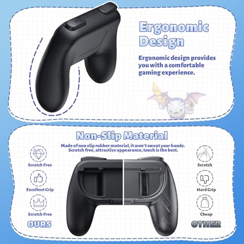 FASTSNAIL Grips for Nintendo Switch 2 (2025) for Joy-Con 2, Wear-Resistant & Anti-Slip Switch2 Controllers Grips Handle Kit, Switch Holder Accessories for JoyCon 2 (Black Black) - Image 3