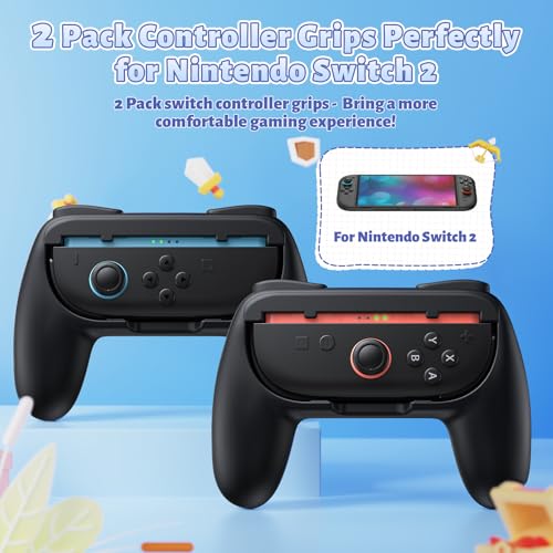 FASTSNAIL Grips for Nintendo Switch 2 (2025) for Joy-Con 2, Wear-Resistant & Anti-Slip Switch2 Controllers Grips Handle Kit, Switch Holder Accessories for JoyCon 2 (Black Black) - Image 2