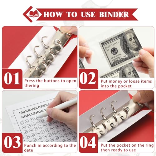 NICOOTH 100 Envelopes Money Saving Binder A5 Savings Challenge Book Easy and Fun Way to Save $5050 - Image 2