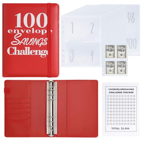 NICOOTH 100 Envelopes Money Saving Binder A5 Savings Challenge Book Easy and Fun Way to Save $5050 - Image 1