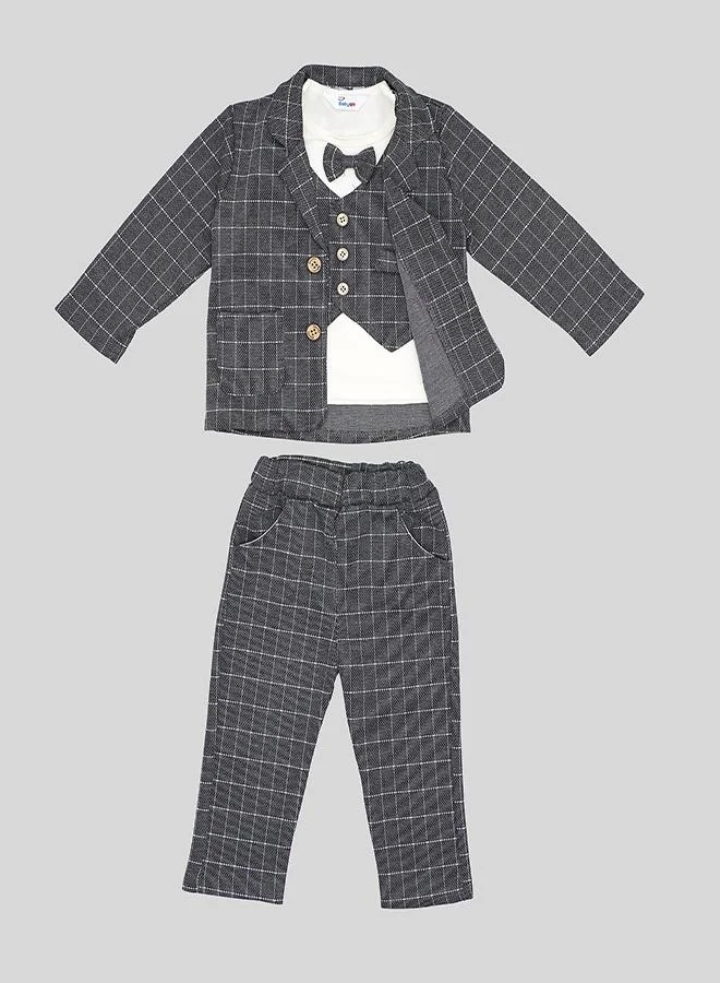 babyqlo Black Grid Blazer With Matching Waistcoat Set