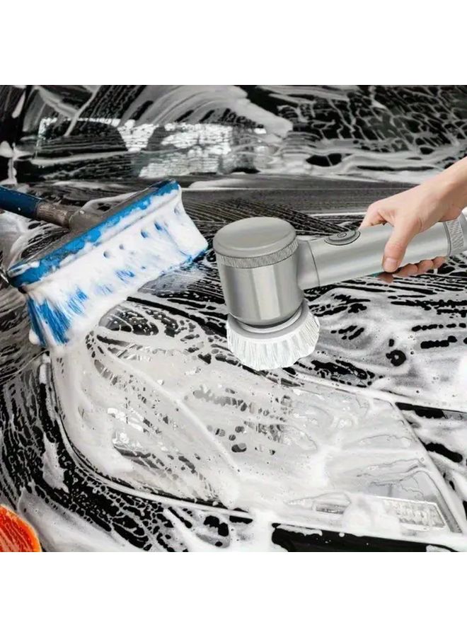 Grey Cordless Electric Spin Scrubber 5 In 1 With 5 Brush Heads Rechargeable Battery Adjustable Speed - Image 5