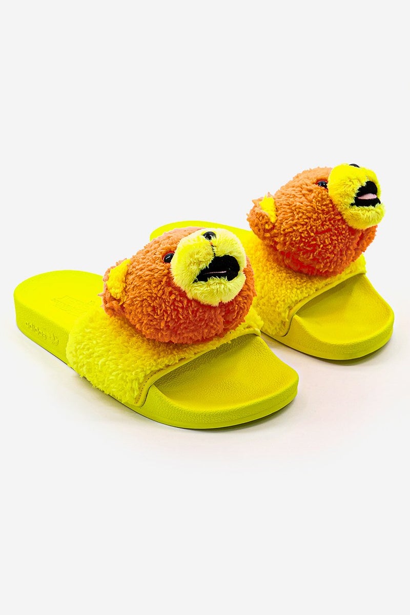 adidas Originals Kid Boy JS Adilette Teddy Slides, Yellow - Image 1