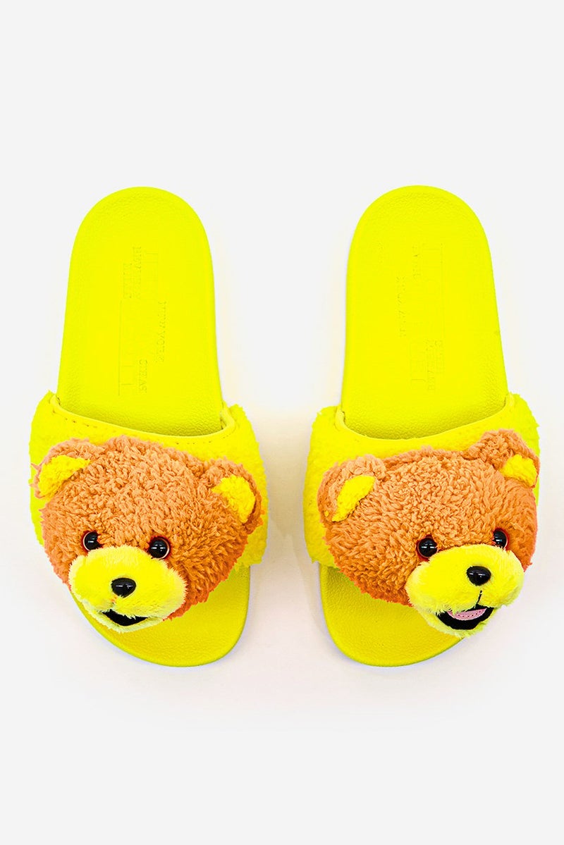 adidas Originals Kid Boy JS Adilette Teddy Slides, Yellow - Image 3