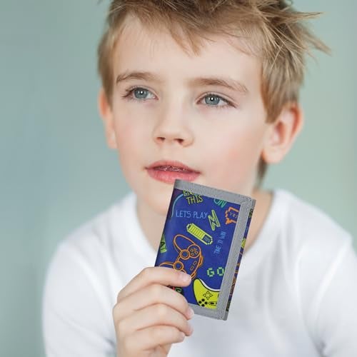 JONYEE Kids Wallets for Boys Ages 4-18 Trifold, Toddler/Youth Wallet for Boys with Zippered Coin Pocket and Card Holders, Novelty Wallet for Childrens Birthday Gifts - Dark Blue Gamepad - Image 3