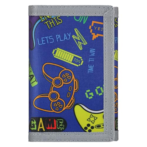 JONYEE Kids Wallets for Boys Ages 4-18 Trifold, Toddler/Youth Wallet for Boys with Zippered Coin Pocket and Card Holders, Novelty Wallet for Childrens Birthday Gifts - Dark Blue Gamepad - Image 1