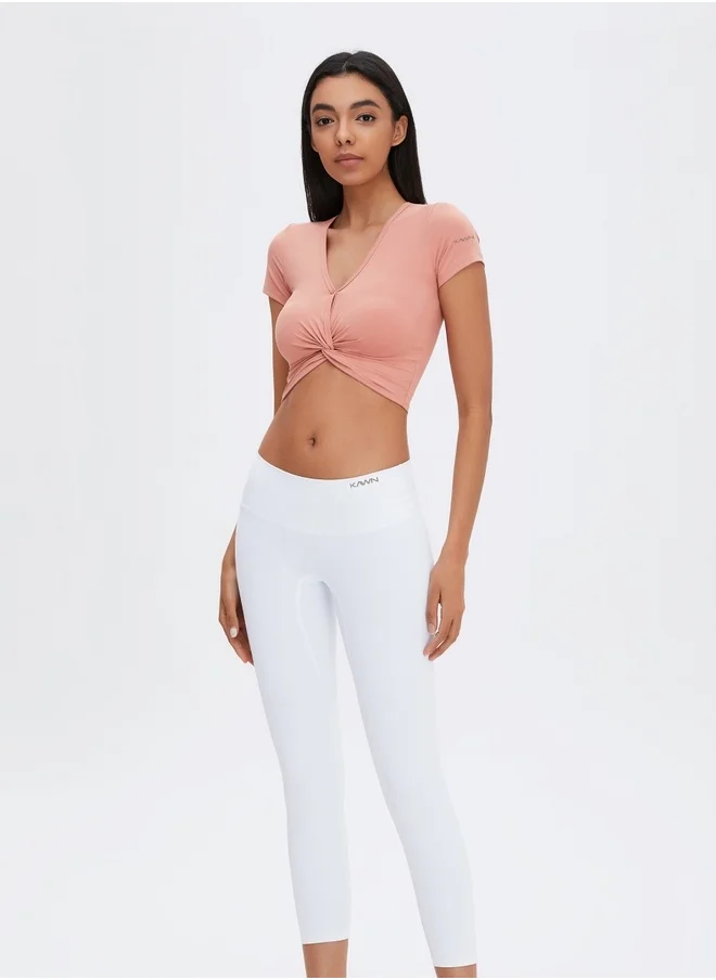 كون.يوغا Womens Short Sleeves V-neck Twist Crop Top