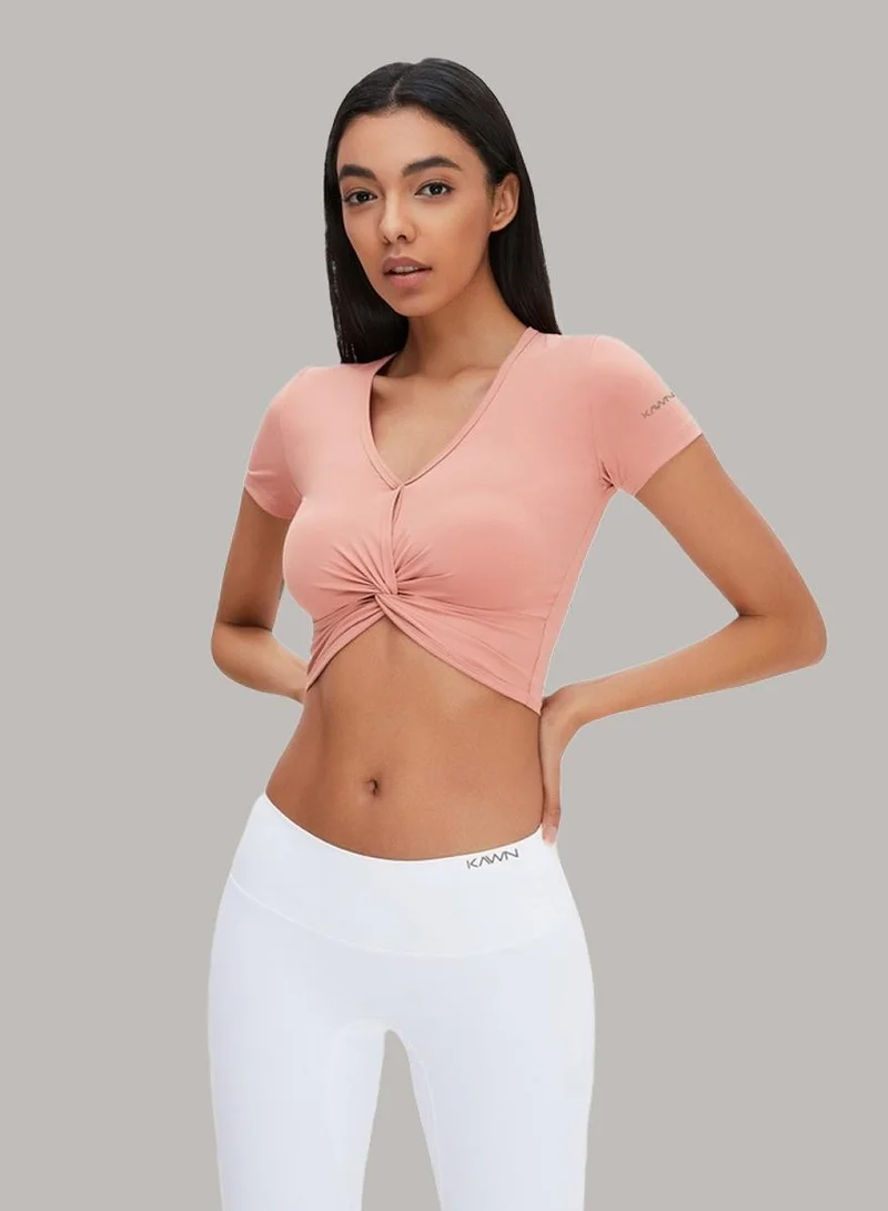 Womens Short Sleeves V-neck Twist Crop Top