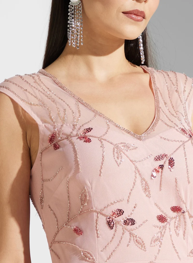 Namshi x Embroidered Chiffon Dress